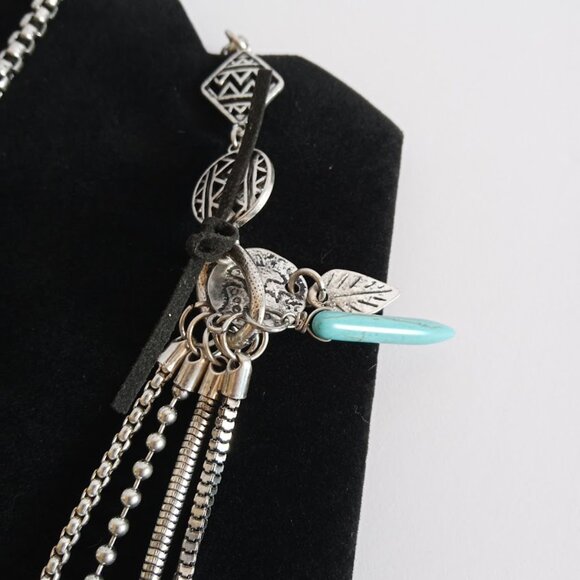 VTG 36" Stunning Boho Southwestern Silver Tone 4 Chain Filigree Dangle Necklace - Picture 5 of 14